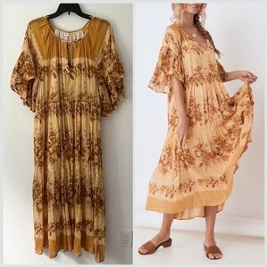 Spell & The Gypsy Coco Lei Mumu Maxi Dress Caramel Yellow Floral Small
